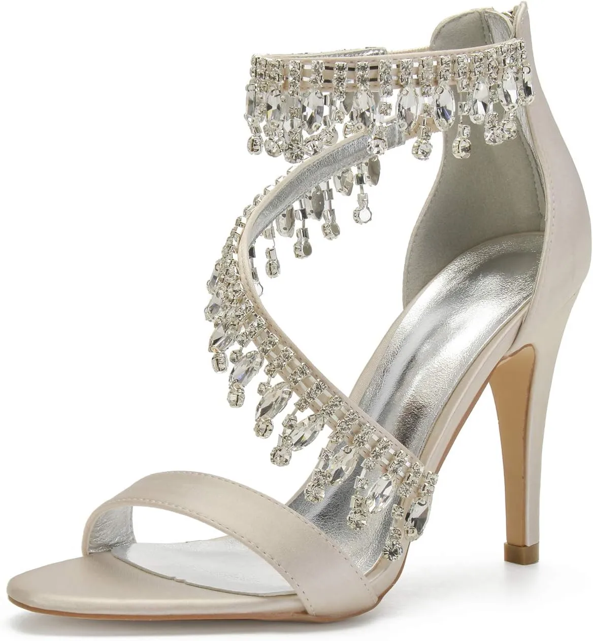 IN4 Wedding Shoes for Bride High Heels Sandals Ankle Strap Crystal Zipper Back Formal Evening Prom Party Dress Shoes Pumps for Women