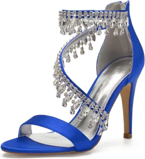 IN4 Wedding Shoes for Bride High Heels Sandals Ankle Strap Crystal Zipper Back Formal Evening Prom Party Dress Shoes Pumps for Women