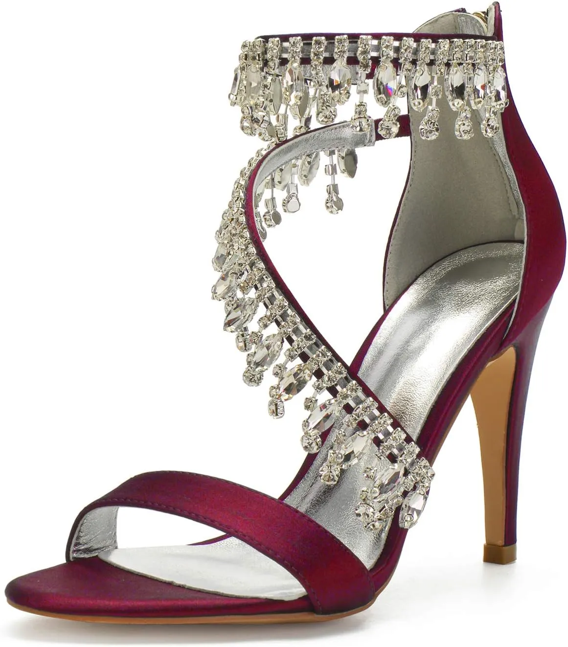IN4 Wedding Shoes for Bride High Heels Sandals Ankle Strap Crystal Zipper Back Formal Evening Prom Party Dress Shoes Pumps for Women