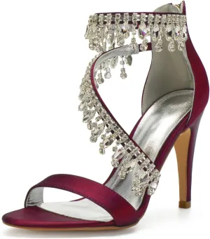 IN4 Wedding Shoes for Bride High Heels Sandals Ankle Strap Crystal Zipper Back Formal Evening Prom Party Dress Shoes Pumps for Women