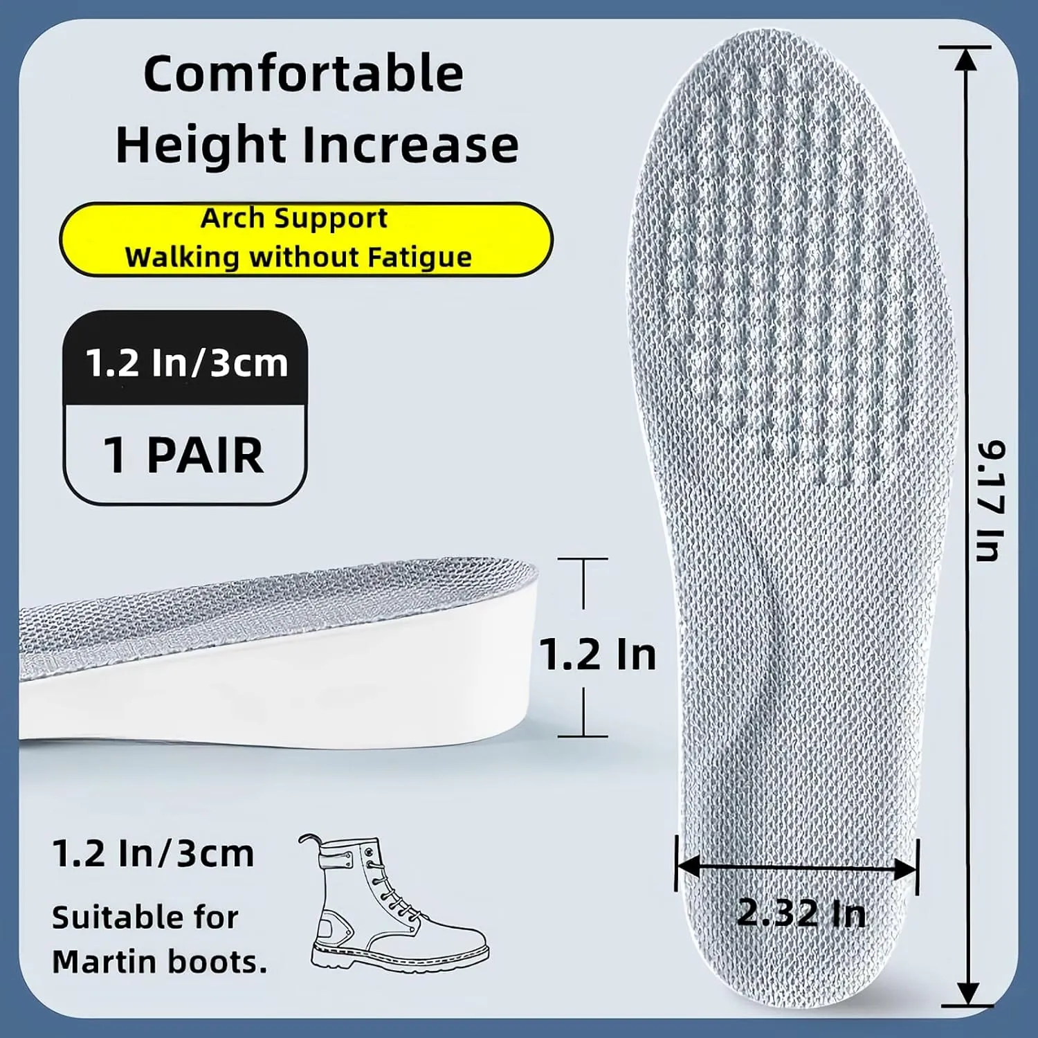 Insole Height Increase Men,Height Boosters,Shoe Height Inserts to Make You Taller,Heel Shoe Lifts for Uneven Legs,Orthopedic Highpads,Foot Lifts,Height Increasing,Rizzsoles (9.17''Lx1.2''UP) (1 Pair)