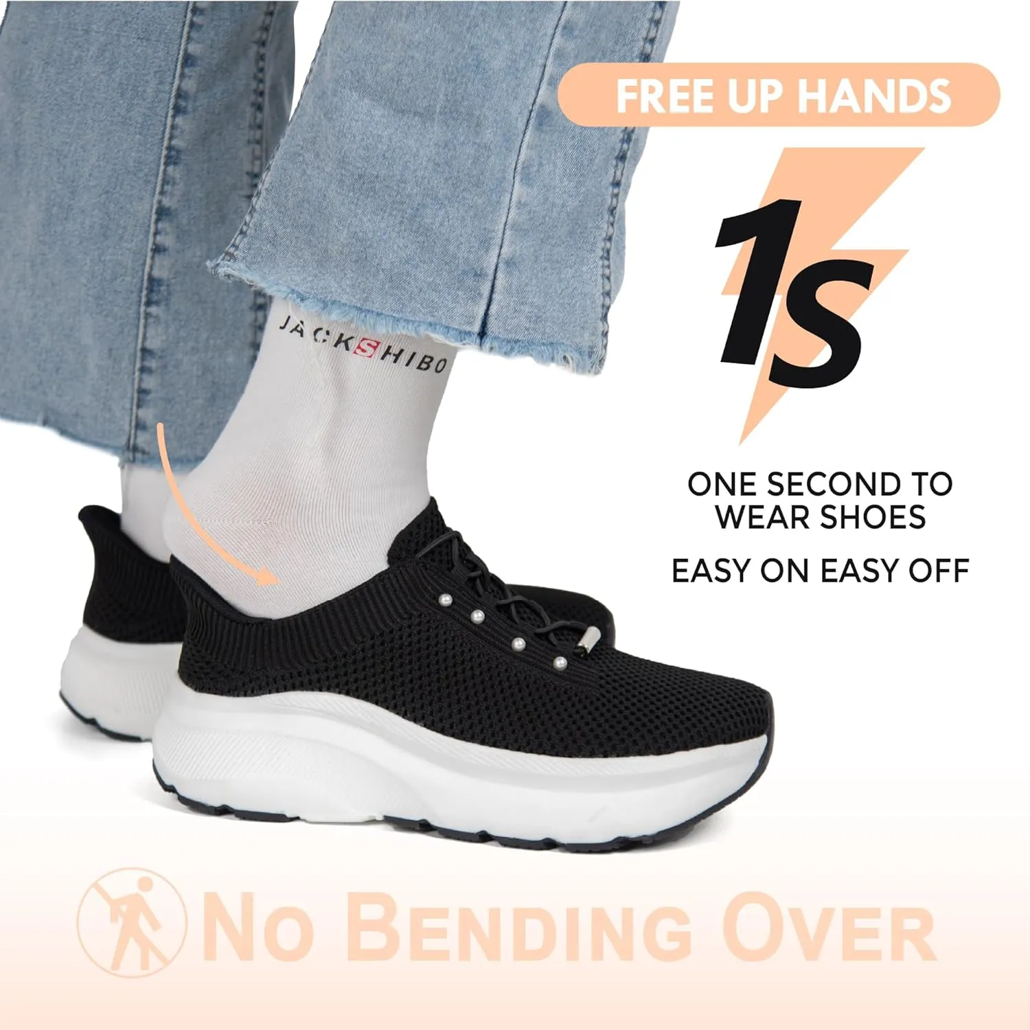 JACKSHIBO Women's Wide Toe Box Slip in Hands Free Shoes Arch Support Slip On Wide Sneaker Orthopedic Thick Cushioning Walking Shoes