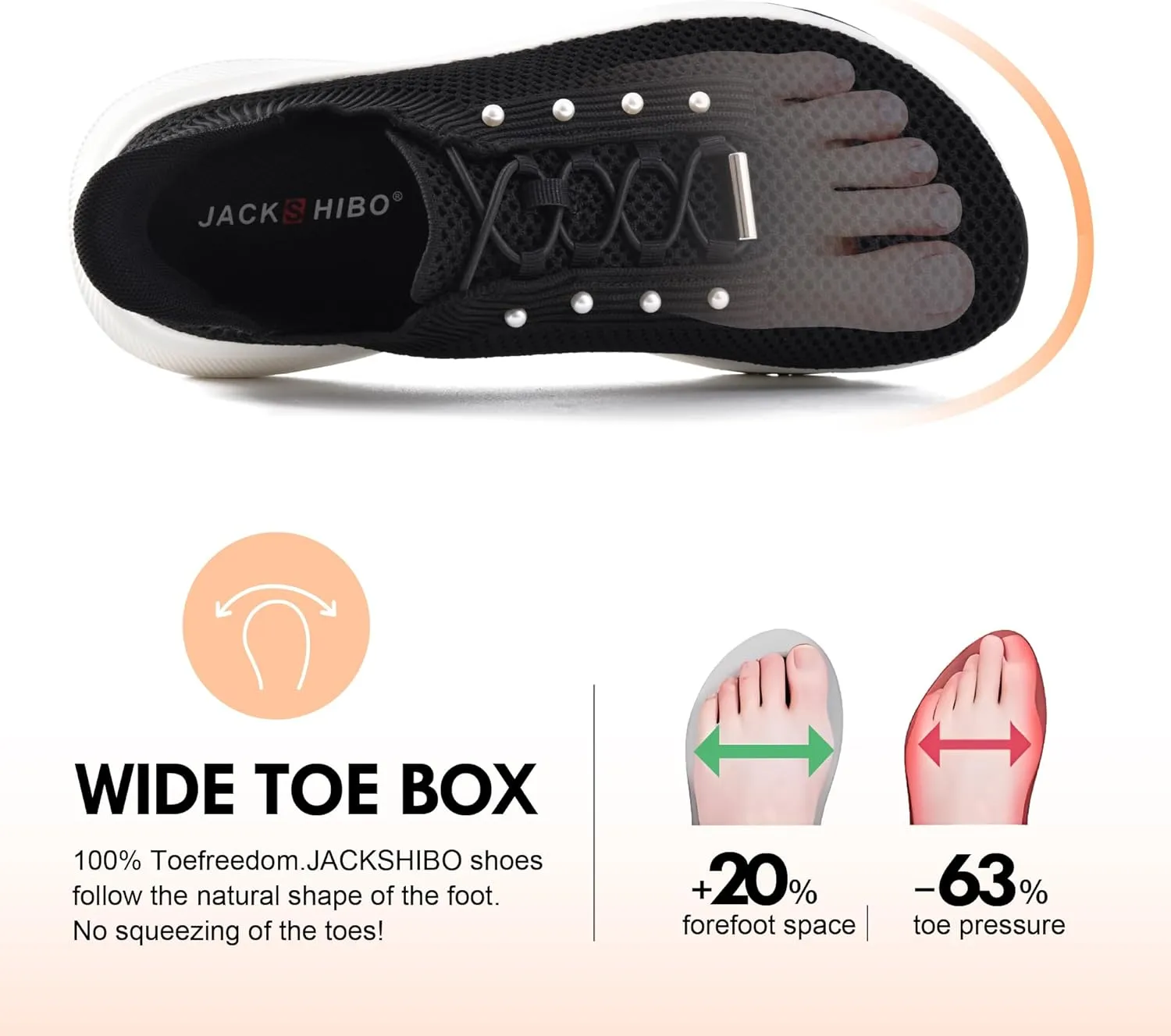 JACKSHIBO Women's Wide Toe Box Slip in Hands Free Shoes Arch Support Slip On Wide Sneaker Orthopedic Thick Cushioning Walking Shoes