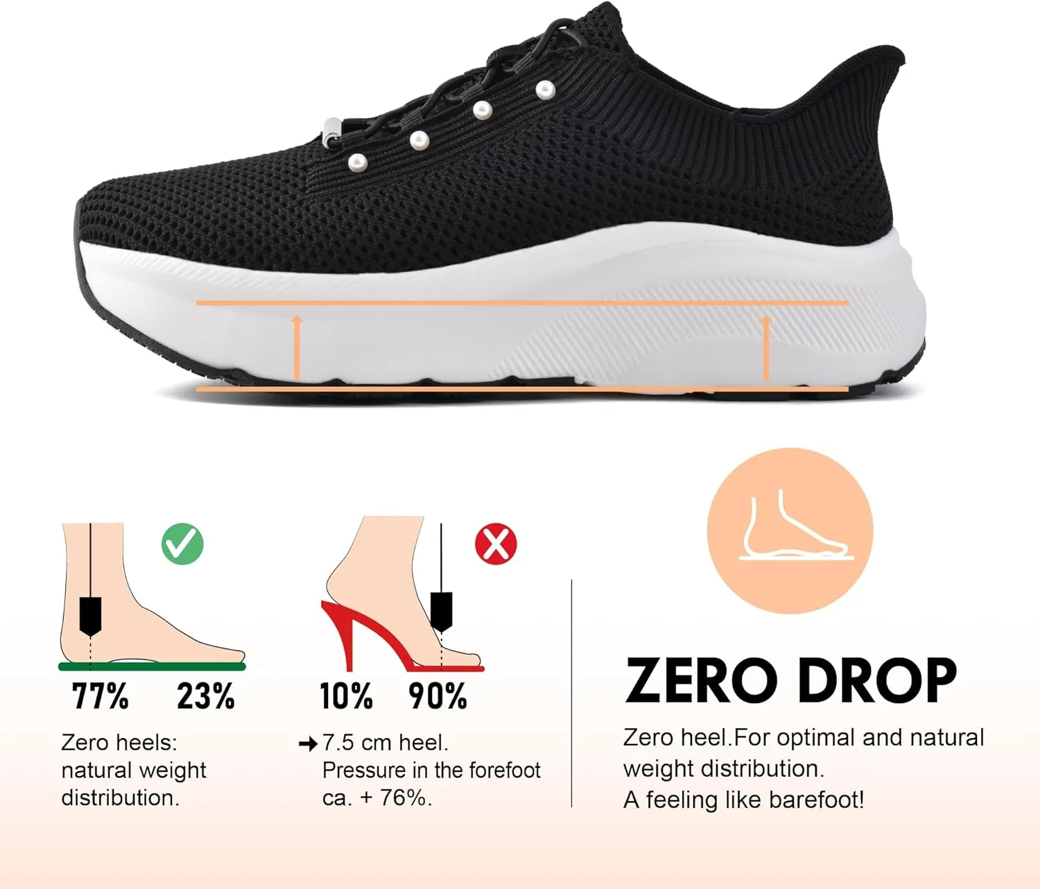 JACKSHIBO Women's Wide Toe Box Slip in Hands Free Shoes Arch Support Slip On Wide Sneaker Orthopedic Thick Cushioning Walking Shoes