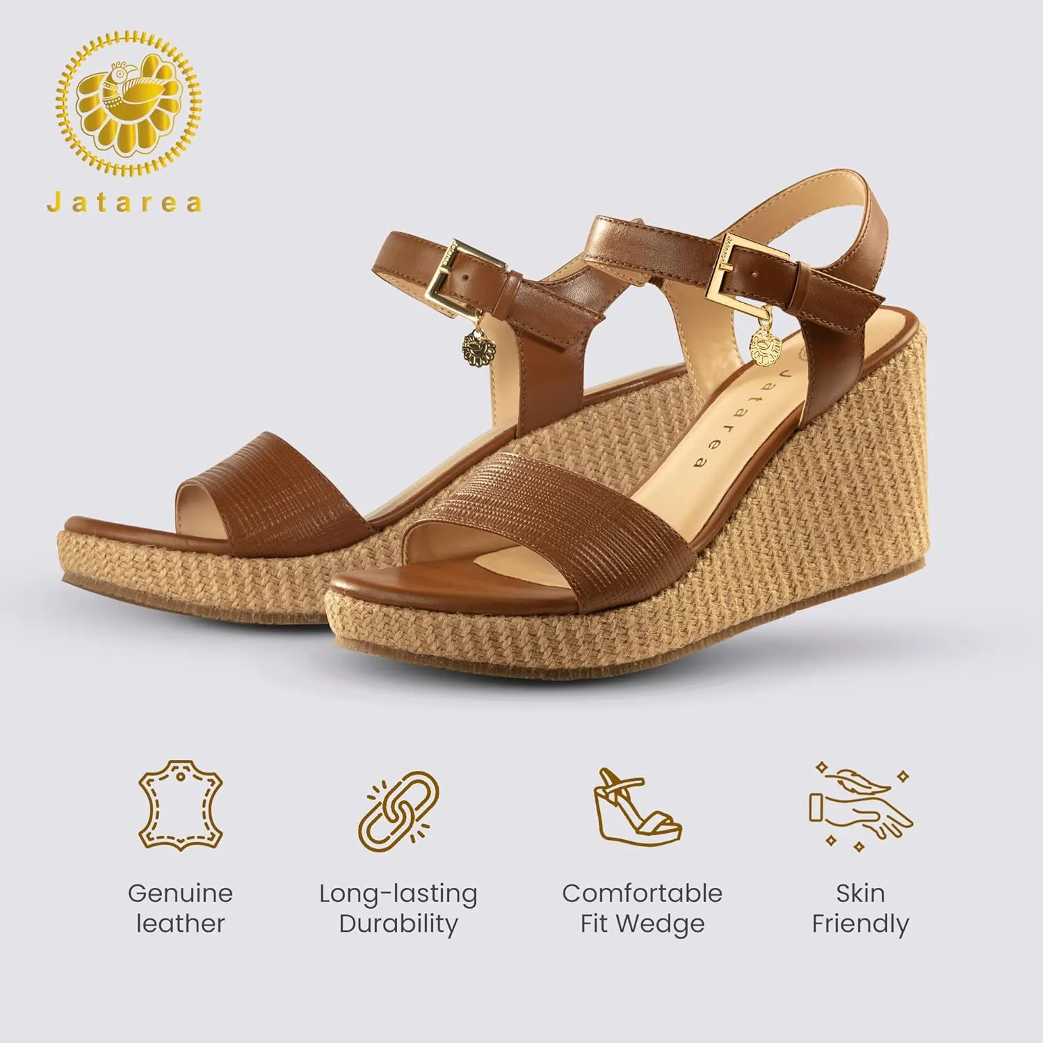 JATAREA Leather Wedge Sandals for Women | Women's Sandals Perfect for Summer