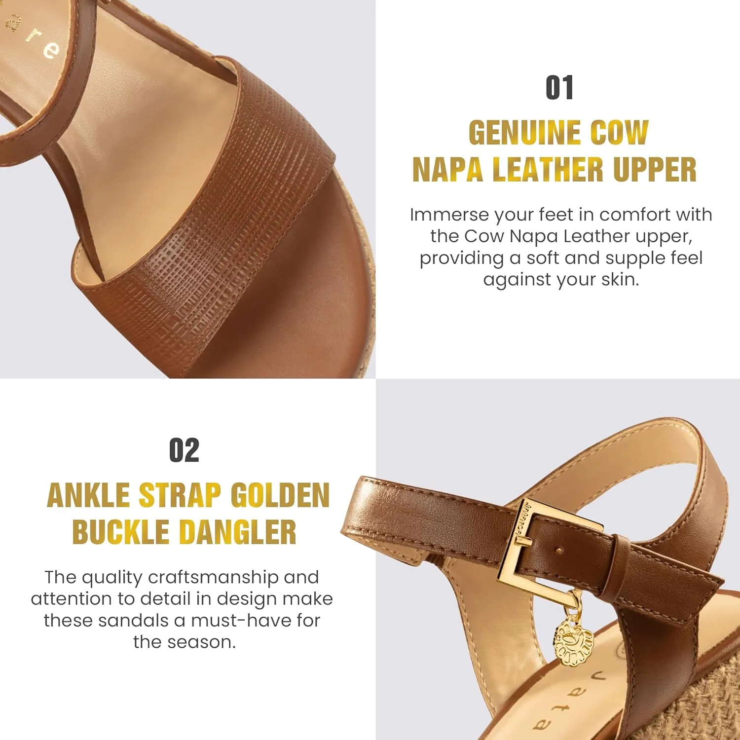 JATAREA Leather Wedge Sandals for Women | Women's Sandals Perfect for Summer