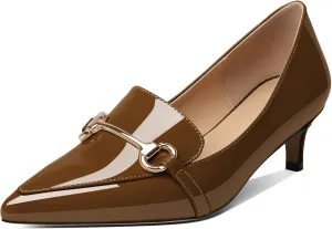 Joseywade Women's Low Heel Pumps 2" Closed Pointed Toe Kitten Heels Slip On Buckle Loafers Business Dressy Shoes
