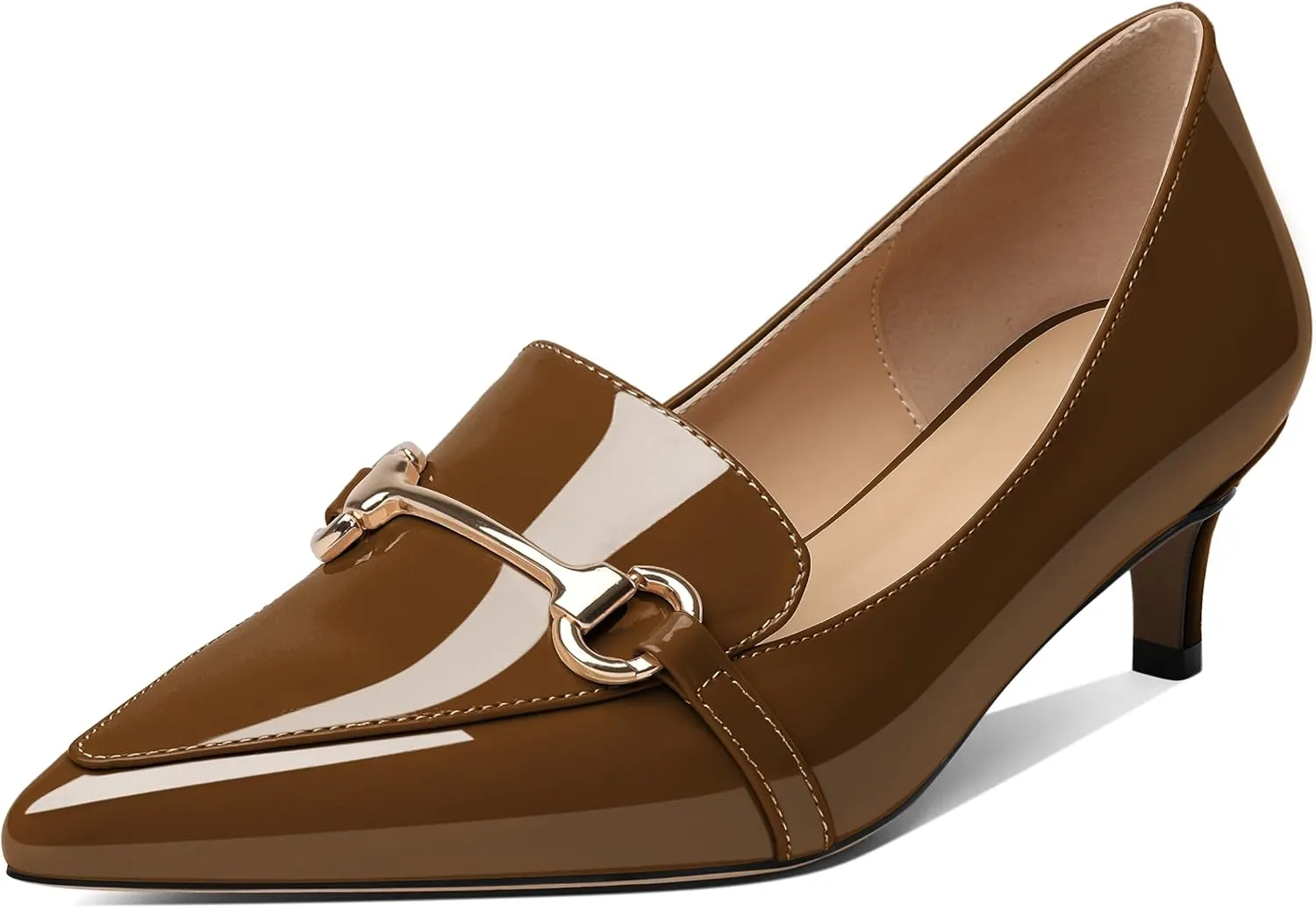 Joseywade Women's Low Heel Pumps 2" Closed Pointed Toe Kitten Heels Slip On Buckle Loafers Business Dressy Shoes