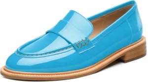 JUSTDANNI Loafers for Women Slip On Shoes with Round Toe 1.2-Inch Low Chunky Block Heel Patent Comfortable Casual Dress Pump Shoes for Wedding Party Work Shopping Dating