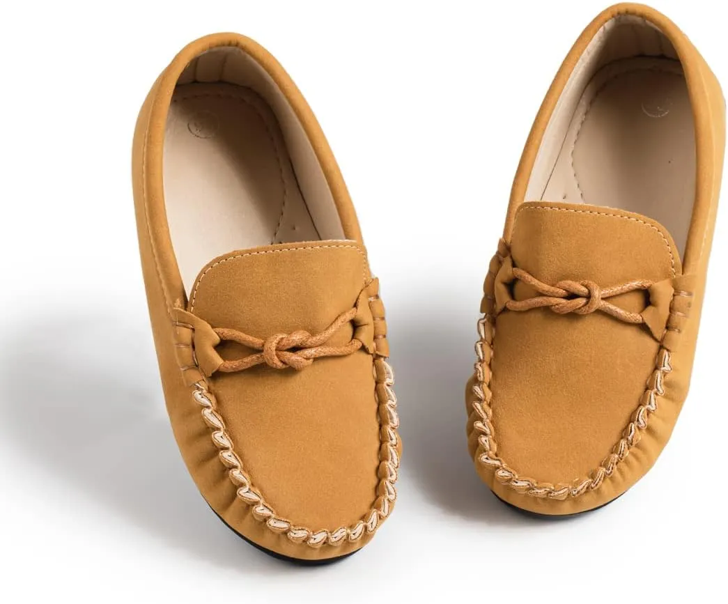 Kannior Boys Girls Leather Loafers Slip-On Texture Flats Boat Dress Moccasin Schooling Daily Walking Shoes(Toddler/Little Kids)