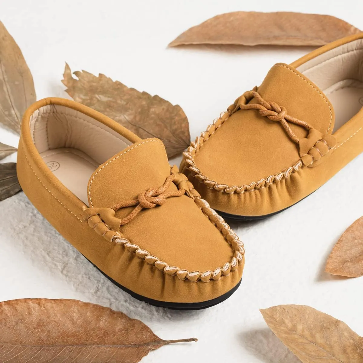 Kannior Boys Girls Leather Loafers Slip-On Texture Flats Boat Dress Moccasin Schooling Daily Walking Shoes(Toddler/Little Kids)