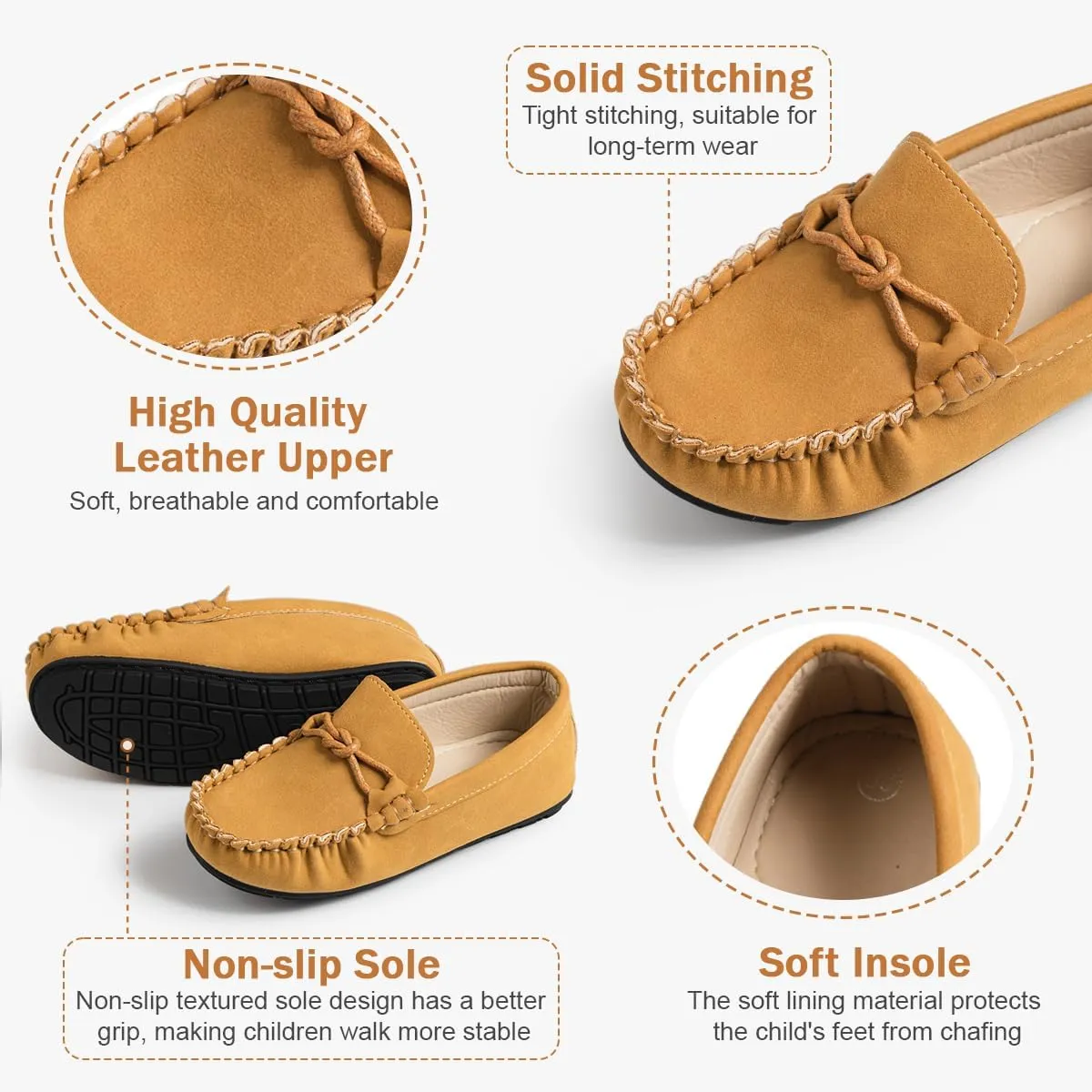 Kannior Boys Girls Leather Loafers Slip-On Texture Flats Boat Dress Moccasin Schooling Daily Walking Shoes(Toddler/Little Kids)