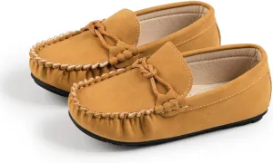 Kannior Boys Girls Leather Loafers Slip-On Texture Flats Boat Dress Moccasin Schooling Daily Walking Shoes(Toddler/Little Kids)