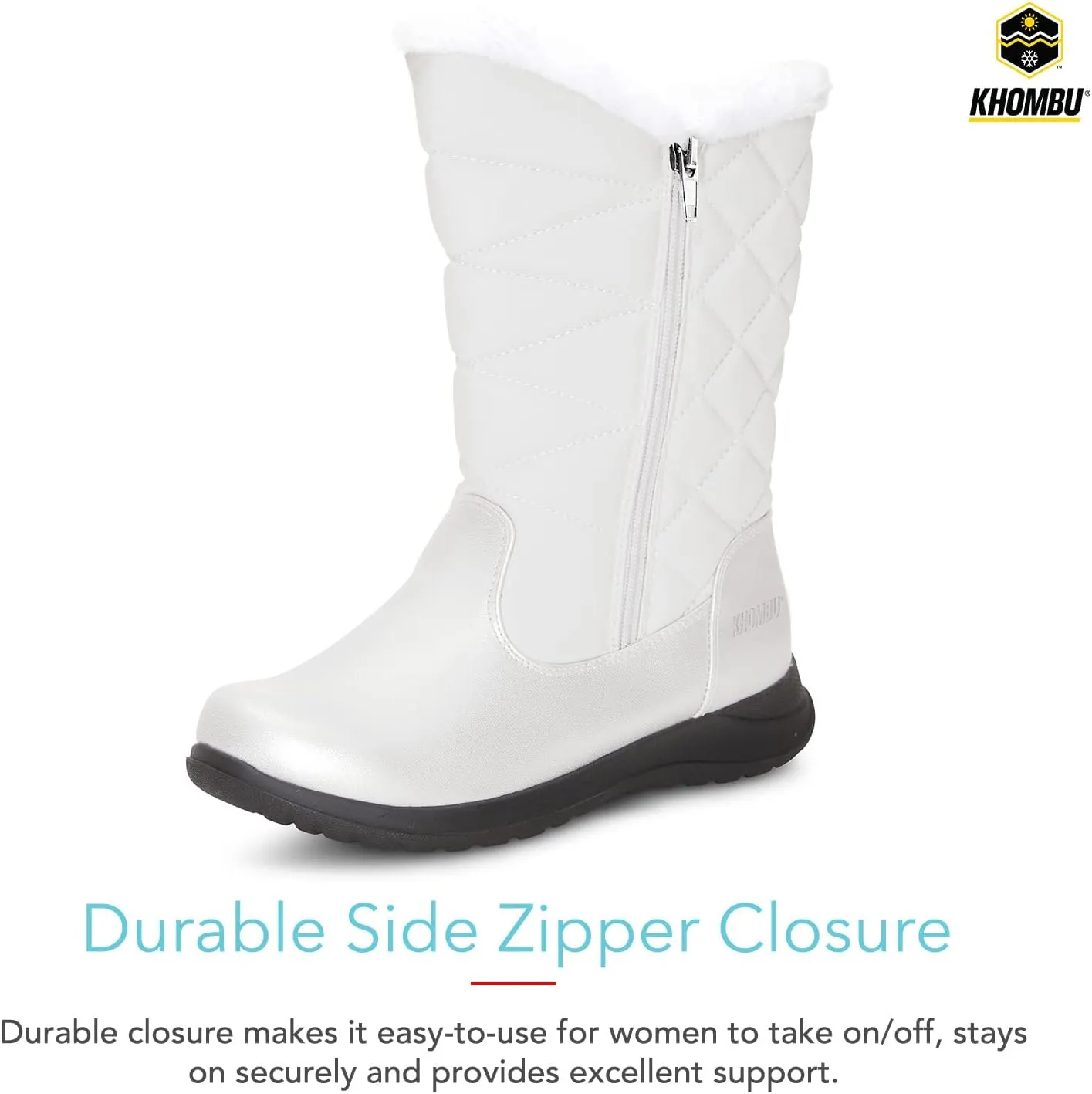 Khombu Women's Carly Winter Boots Warm Faux Fur-Lined Tall Mid-Calf Height with Dual Zippers