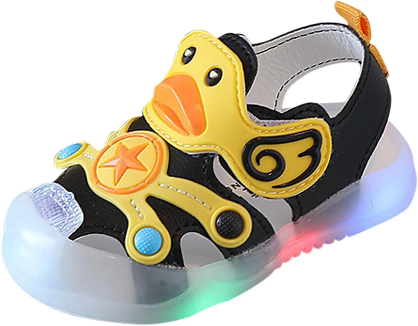 Kid Baby Girls Boys Child Light On LED Baby Shoes Sandals Soft Sole Anti Slip Cartoon Duck Shoes (Black, 19 Toddler)