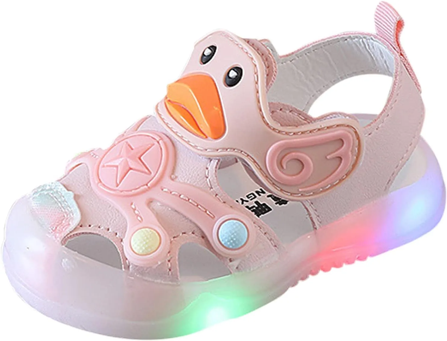 Kid Baby Girls Boys Child Light On LED Baby Shoes Sandals Soft Sole Anti Slip Cartoon Duck Shoes (Pink, 25 Toddler)
