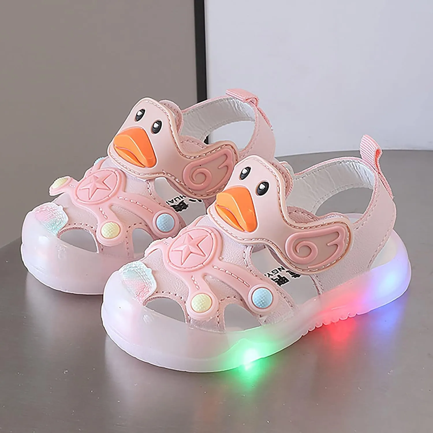 Kid Baby Girls Boys Child Light On LED Baby Shoes Sandals Soft Sole Anti Slip Cartoon Duck Shoes (Pink, 25 Toddler)