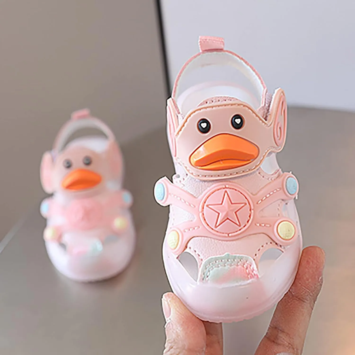 Kid Baby Girls Boys Child Light On LED Baby Shoes Sandals Soft Sole Anti Slip Cartoon Duck Shoes (Pink, 25 Toddler)