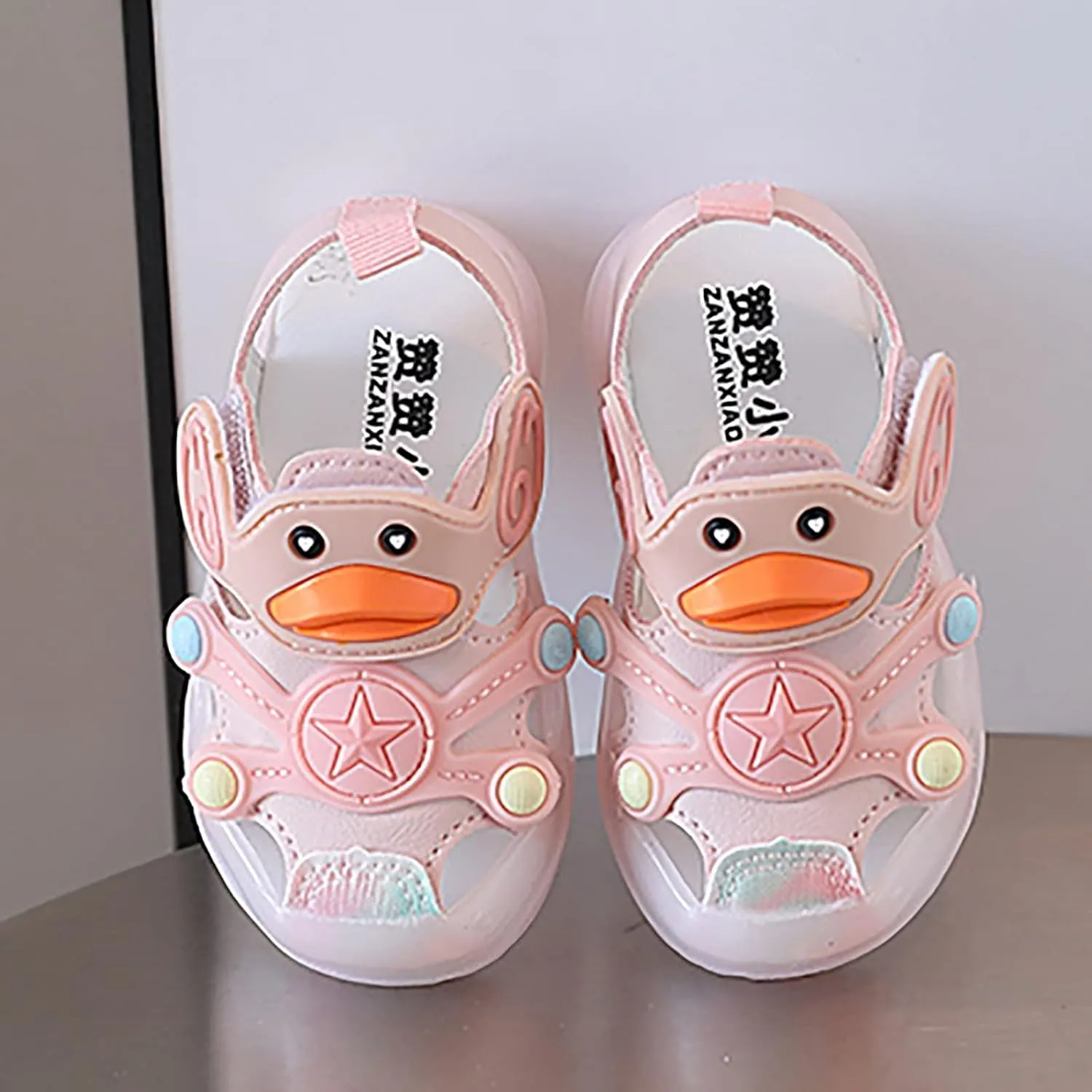 Kid Baby Girls Boys Child Light On LED Baby Shoes Sandals Soft Sole Anti Slip Cartoon Duck Shoes (Pink, 25 Toddler)