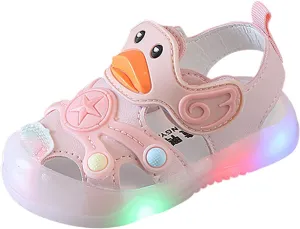 Kid Baby Girls Boys Child Light On LED Baby Shoes Sandals Soft Sole Anti Slip Cartoon Duck Shoes (Pink, 25 Toddler)