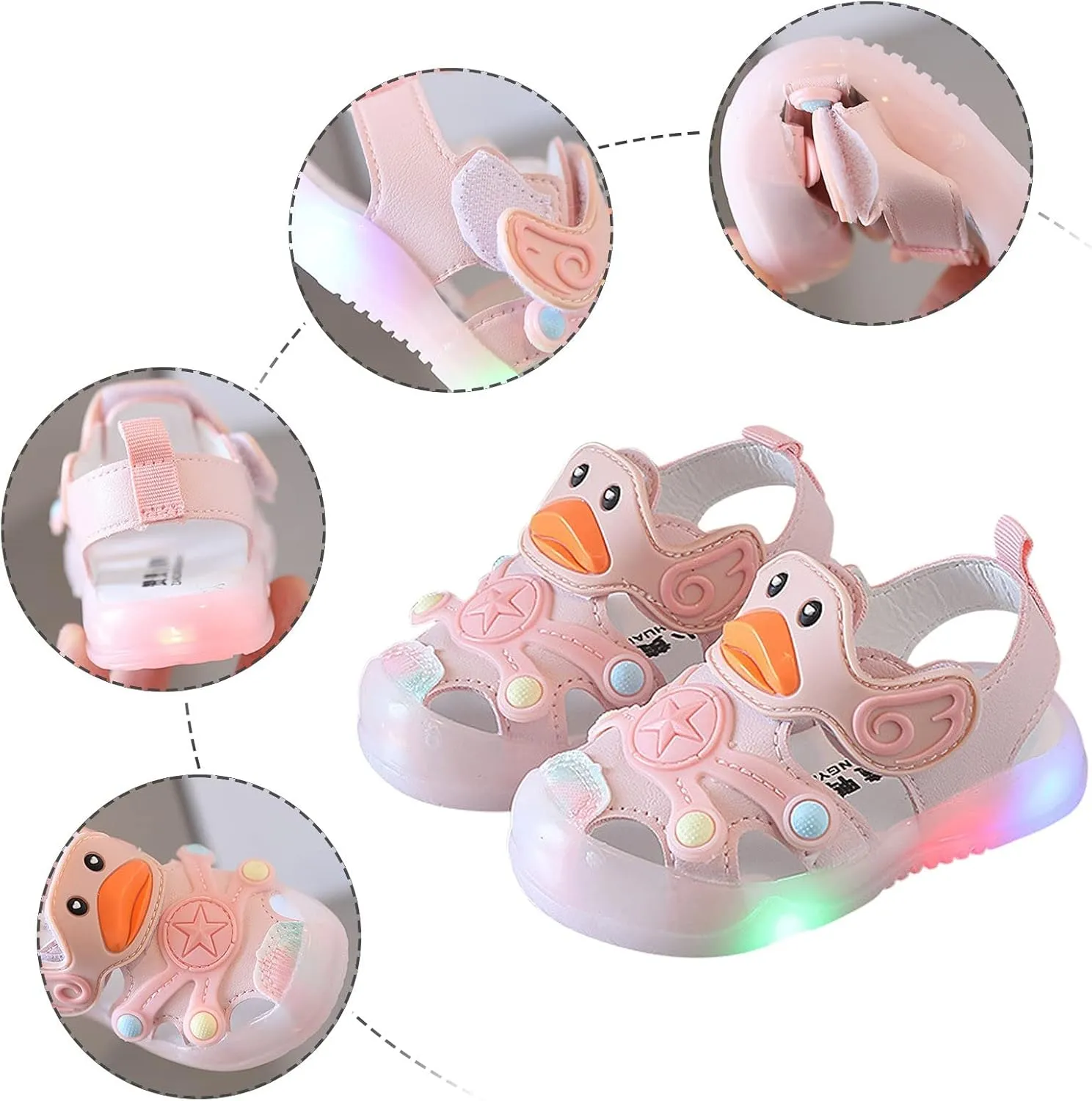 Kid Baby Girls Boys Child Light On LED Baby Shoes Sandals Soft Sole Anti Slip Cartoon Duck Shoes (Pink, 25 Toddler)