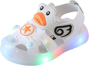 Kid Baby Girls Boys Child Light On LED Baby Shoes Sandals Soft Sole Anti Slip Cartoon Duck Shoes (White, 20 Toddler)