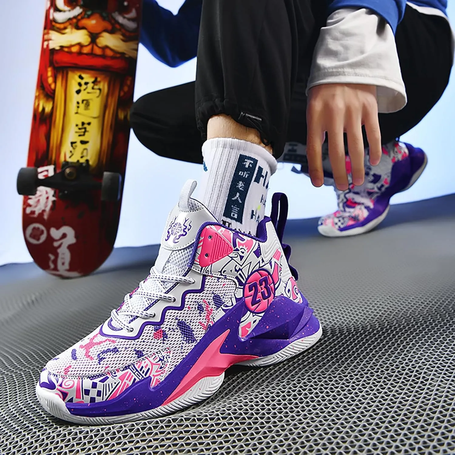 Kids Basketball Shoes High Top Youth Fashion Sneakers Girls Casual Sports Basketball Shoes Breathable Comfortable Boys Sneakers for Big Kids