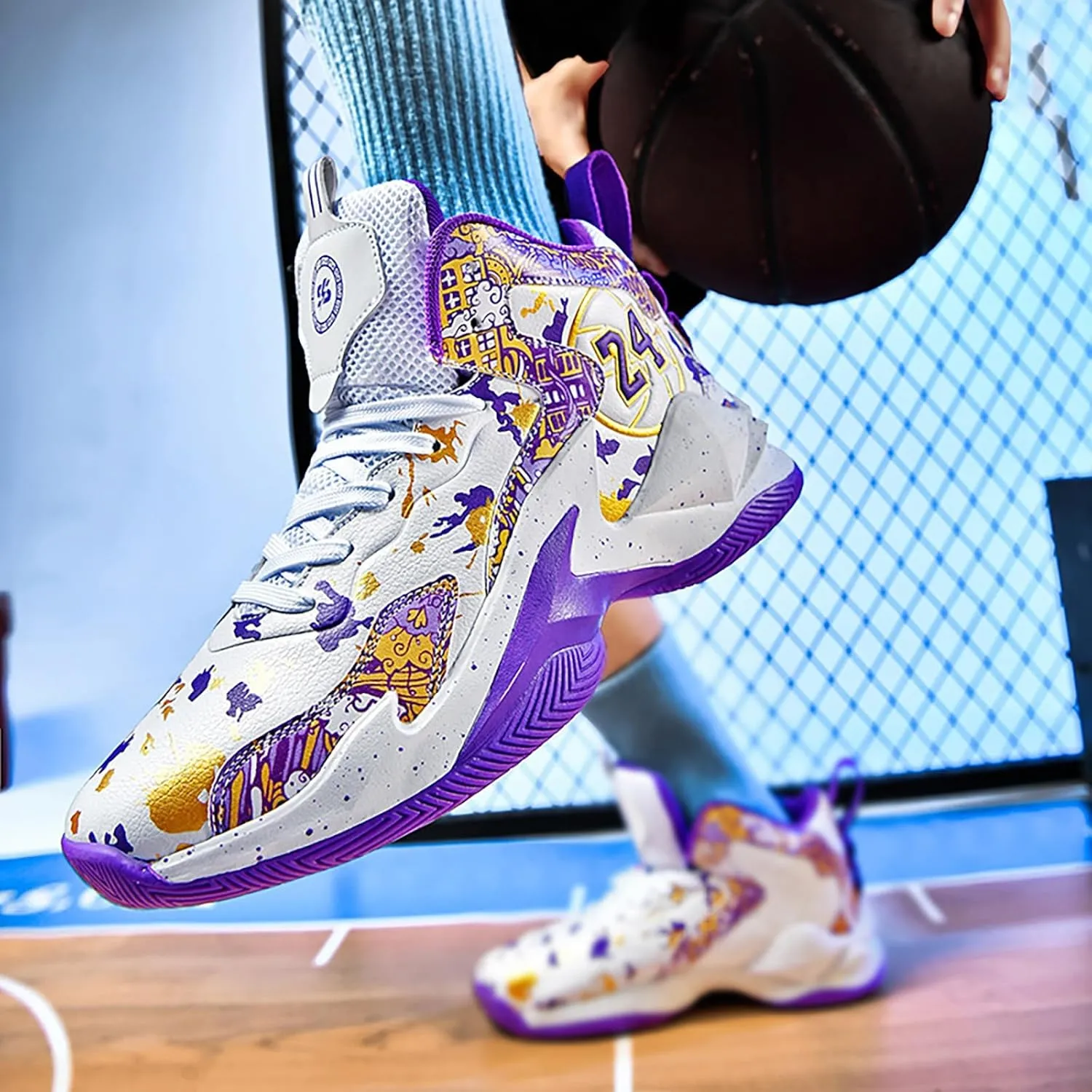 Kids Basketball Shoes High Top Youth Fashion Sneakers Girls Casual Sports Basketball Shoes Breathable Comfortable Boys Sneakers for Big Kids