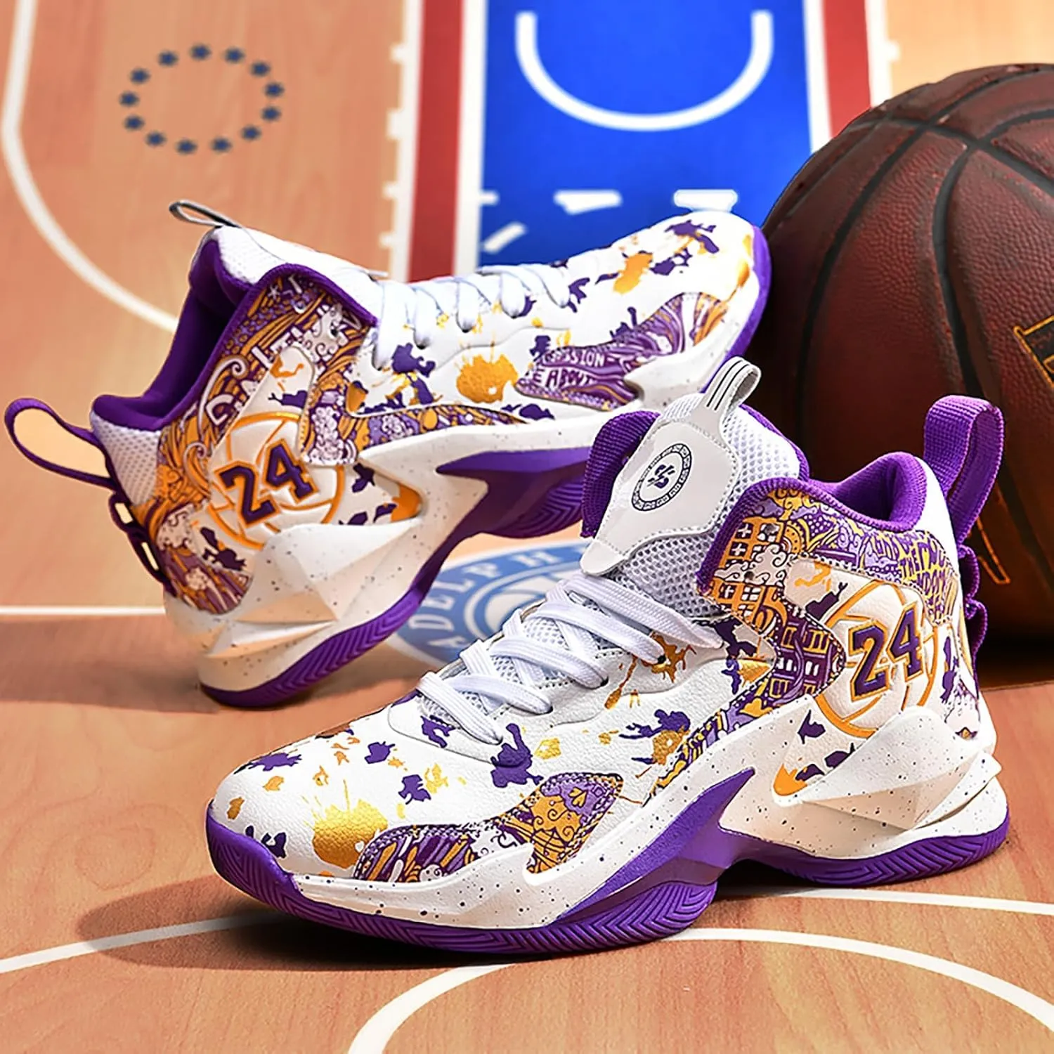 Kids Basketball Shoes High Top Youth Fashion Sneakers Girls Casual Sports Basketball Shoes Breathable Comfortable Boys Sneakers for Big Kids