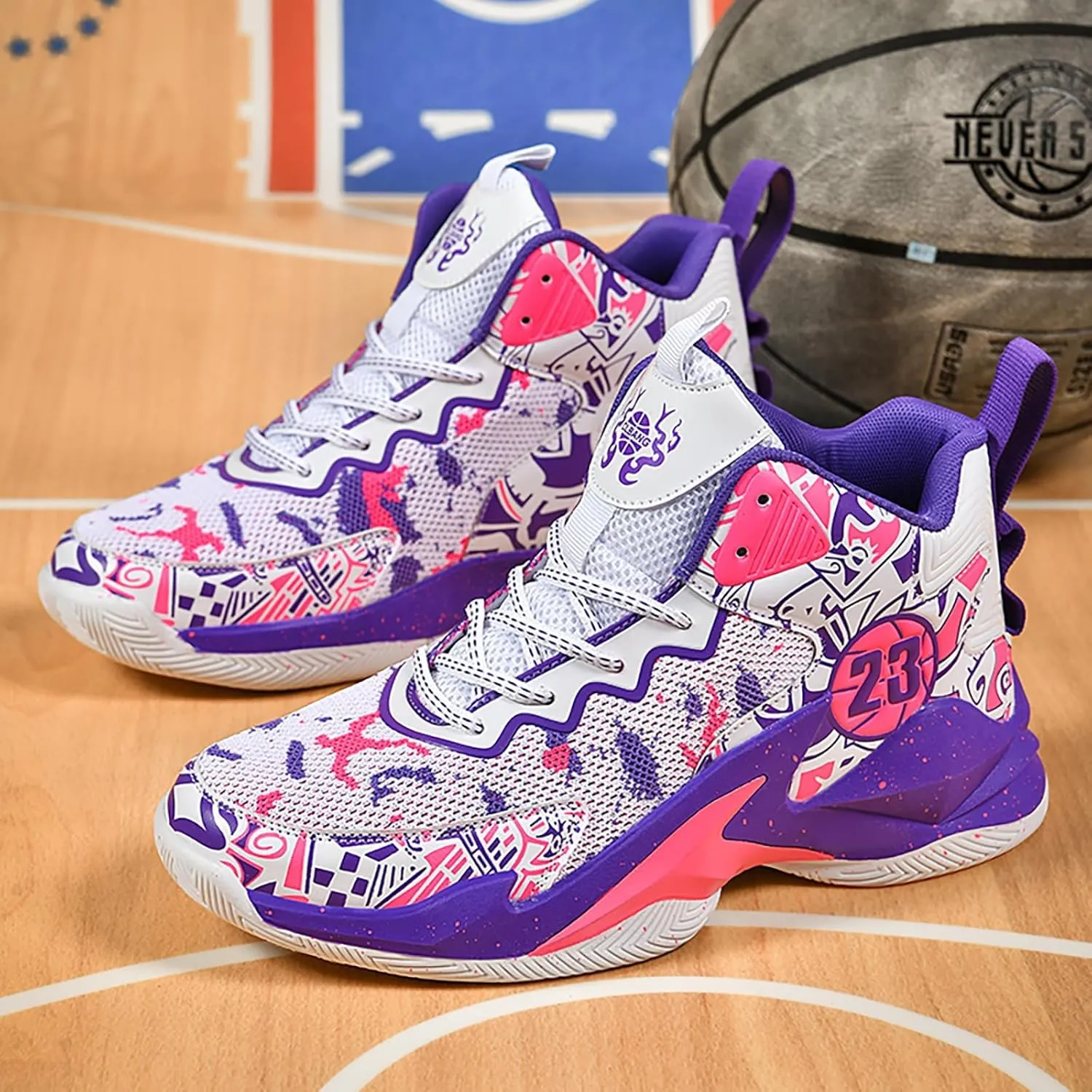 Kids Basketball Shoes High Top Youth Fashion Sneakers Girls Casual Sports Basketball Shoes Breathable Comfortable Boys Sneakers for Big Kids