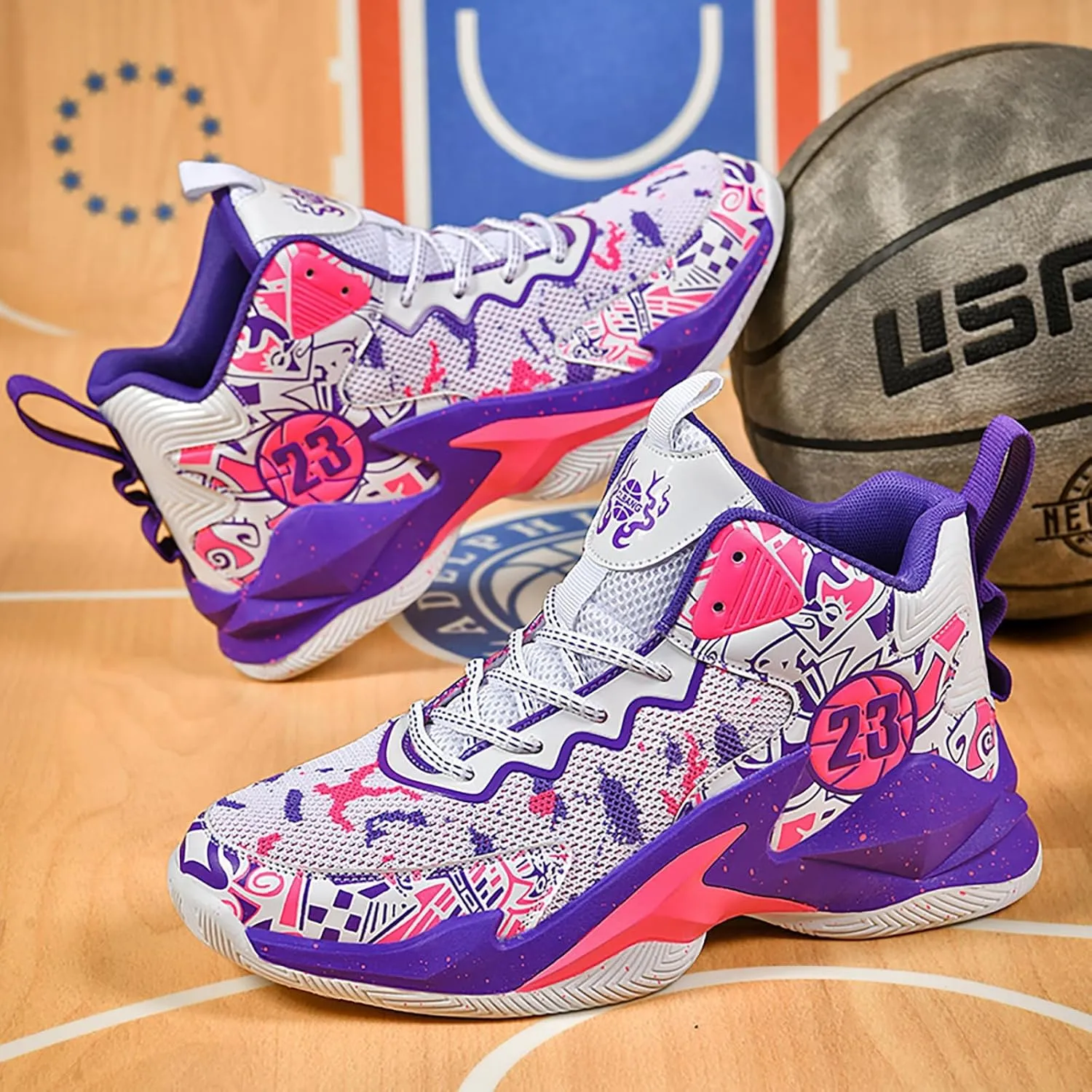 Kids Basketball Shoes High Top Youth Fashion Sneakers Girls Casual Sports Basketball Shoes Breathable Comfortable Boys Sneakers for Big Kids