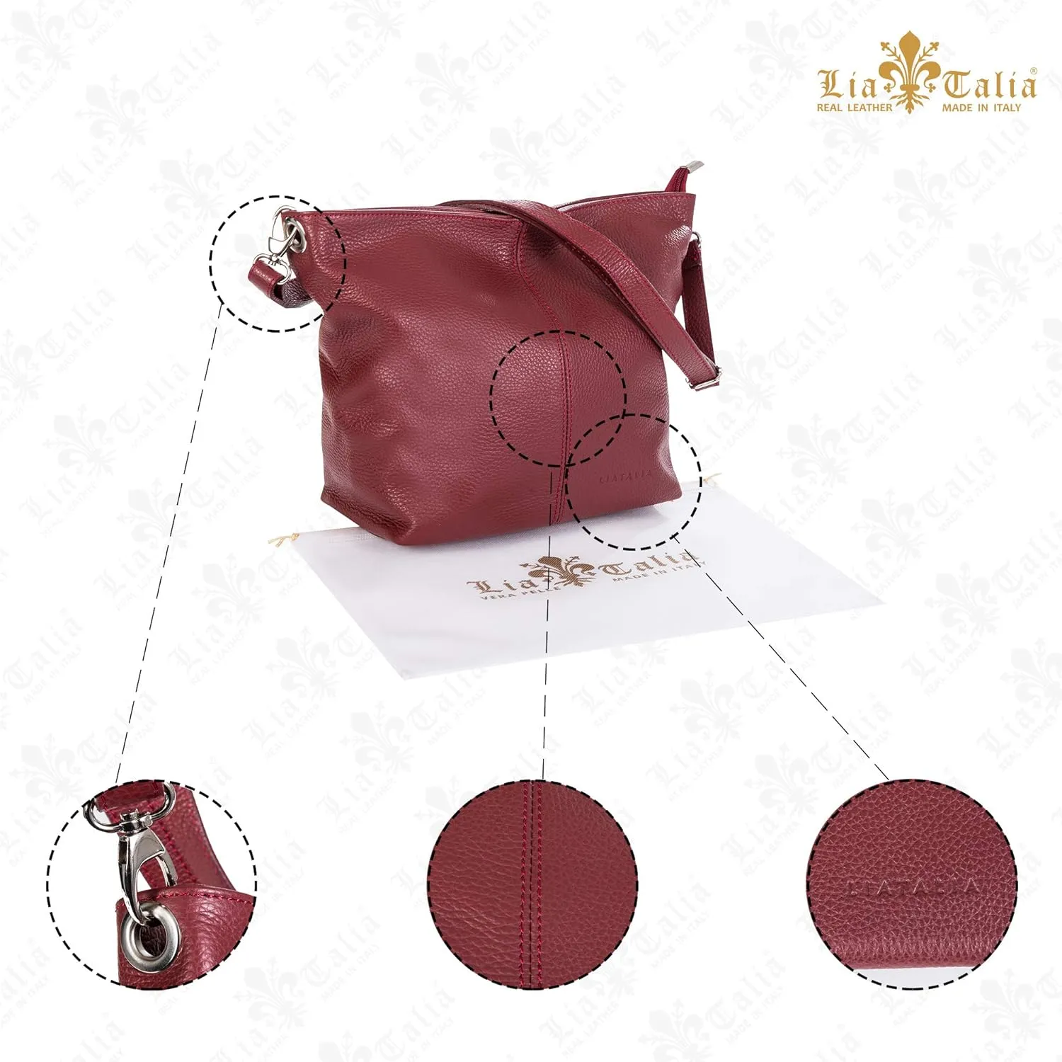 LiaTalia Womens Shoulder Bag - Soft Grained Leather - Medium Size Hobo Handbag Purse Made with 100% Italian Leather - ADAL