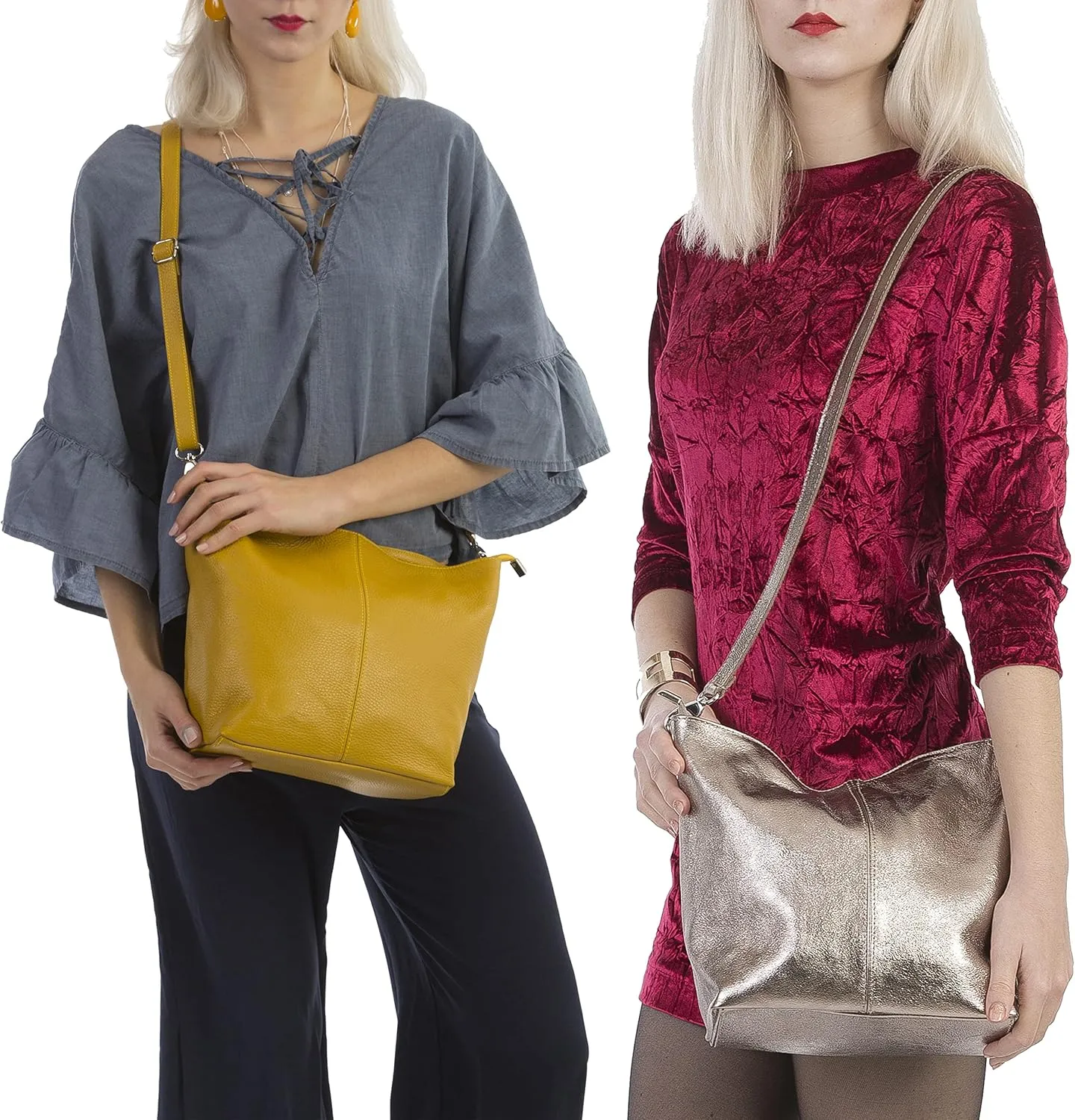 LiaTalia Womens Shoulder Bag - Soft Grained Leather - Medium Size Hobo Handbag Purse Made with 100% Italian Leather - ADAL