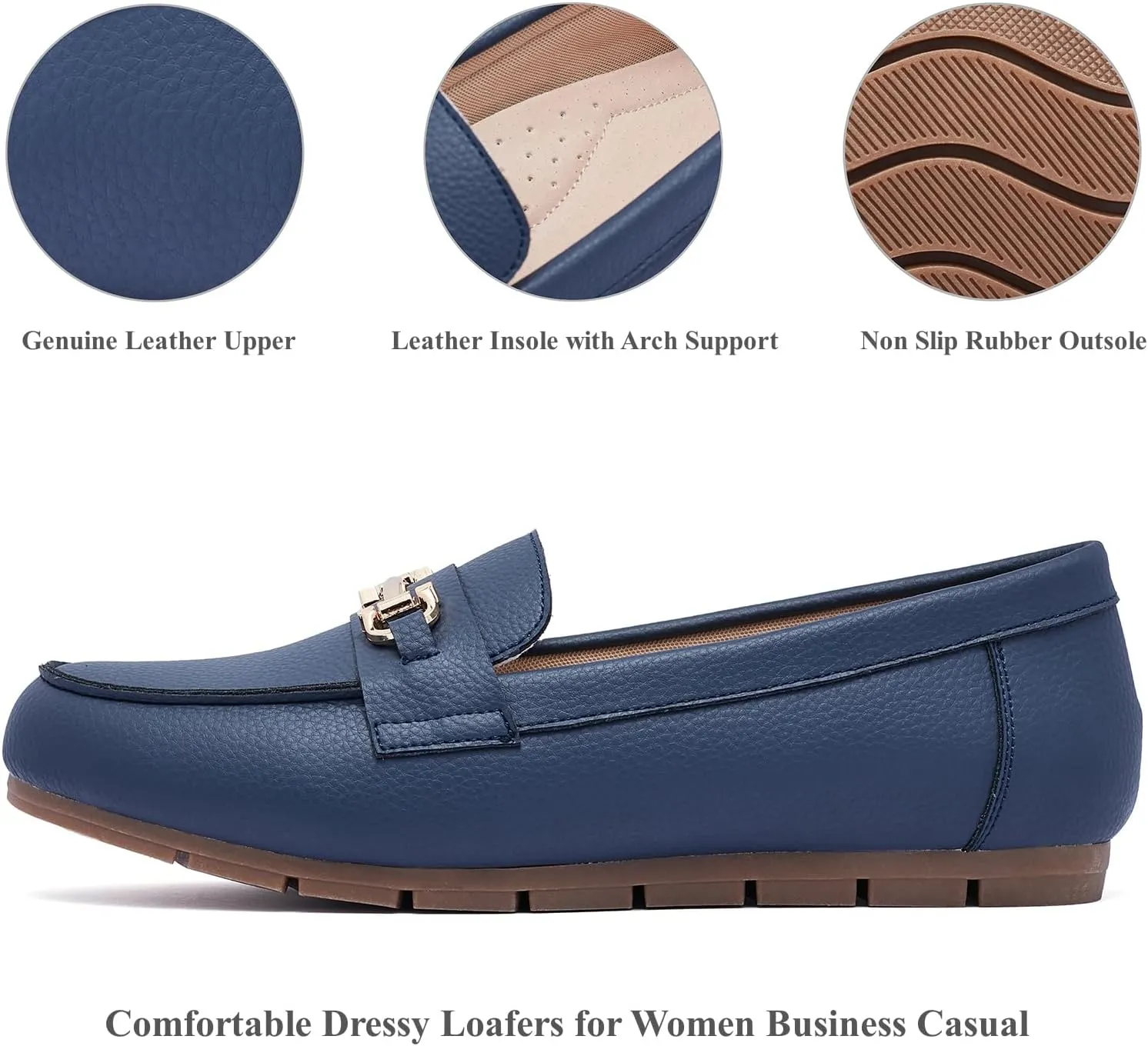 Loafers for Women Business Casual Work Shoes Comfortable & Lightweight Leather Womens Dress Penny Loafers Flats Slip On Shoes