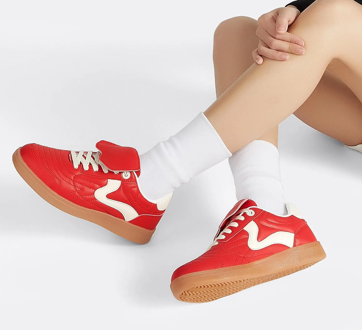 LUCKY STEP Women's Gum Sole Fashion Sneakers Classic Retro Fancy Casual Leisure Tennis Walking Skate Shoes