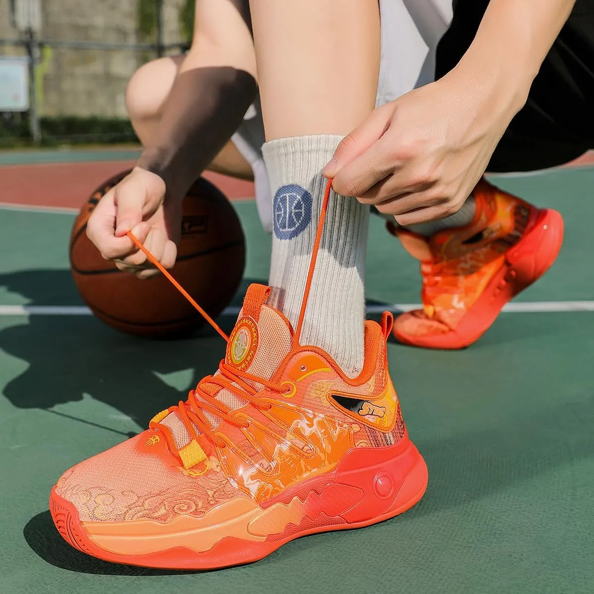 Men's Basketball Shoes Fashion Breathable Sneakers Comfortable Leightweight Running Athletic Lace-Up Non Slip Sport Outdoor Shoe