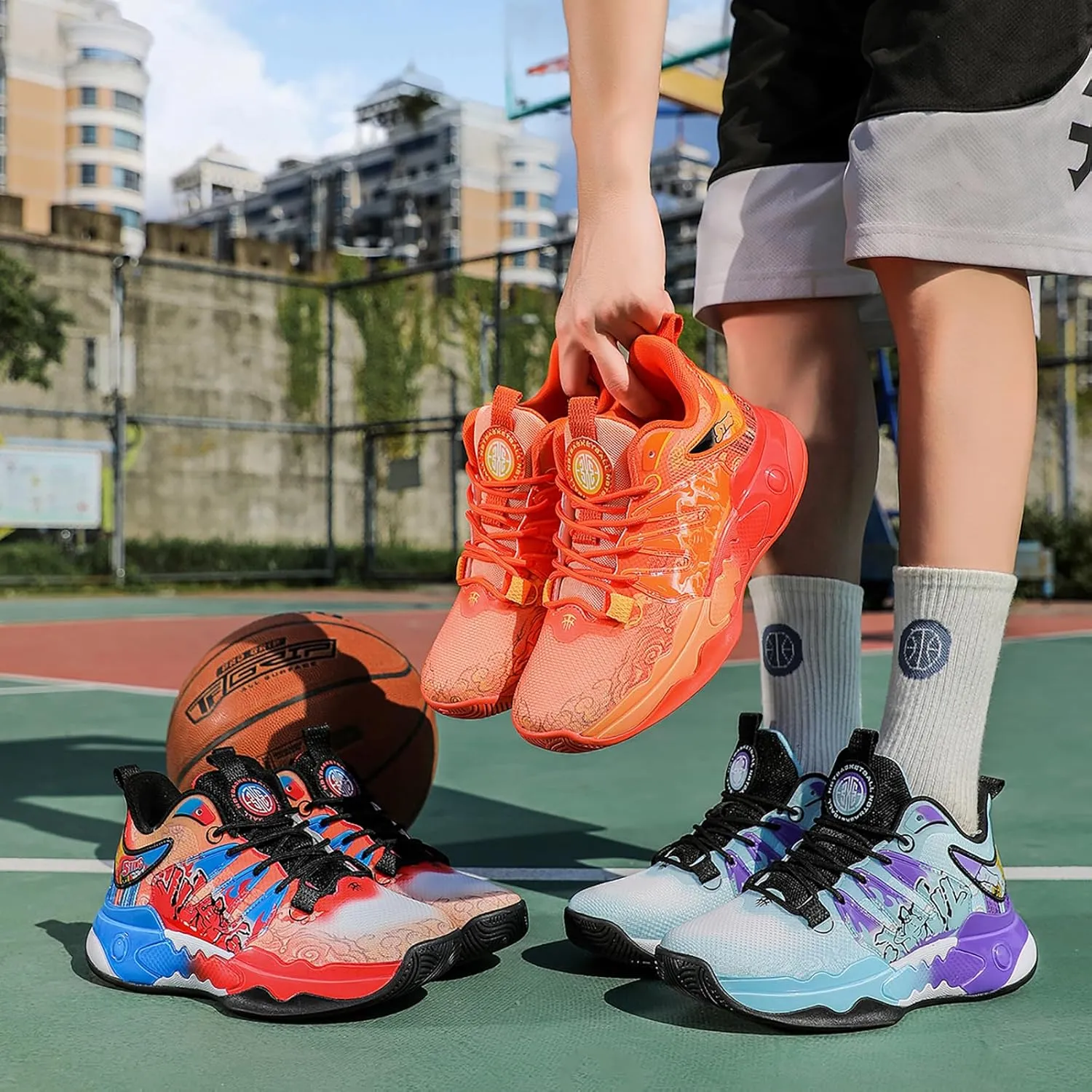 Men's Basketball Shoes Fashion Breathable Sneakers Comfortable Leightweight Running Athletic Lace-Up Non Slip Sport Outdoor Shoe