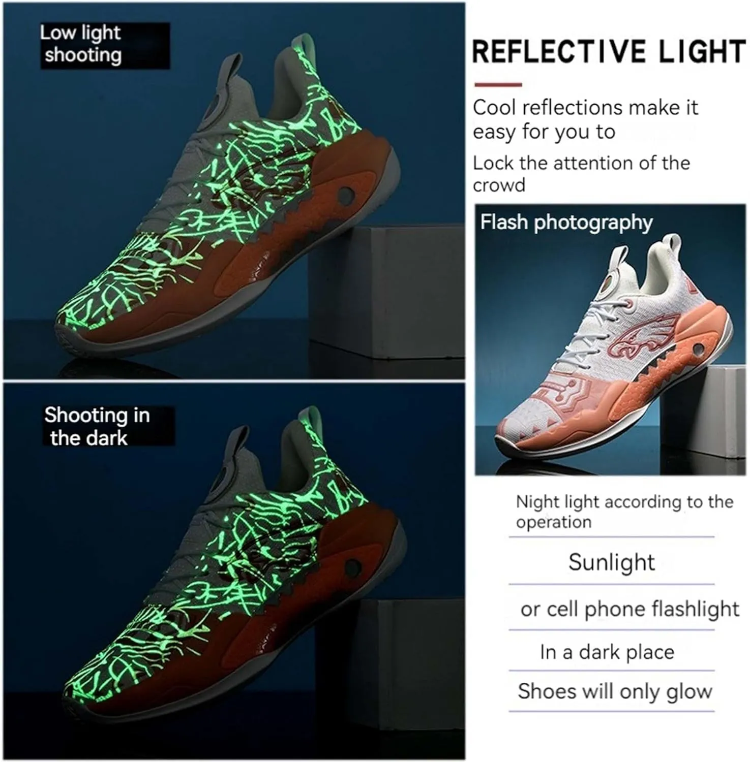 Men's Basketball Shoes Indoor or Outdoor Non-Slip Rebound Training Sneakers Women's Lightweight Breathable Fitness Tennis Running Shoes Outdoor Fashion Fluorescent Shoes