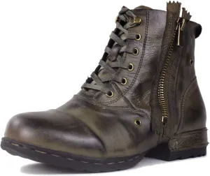 Mens Chukka Biker Cowboy Stylish Motorcycle Combat Hiking Fashion Casual Cowhide Leather Ankle Side Zipper Boots CD-5008-8-Retro-US-R