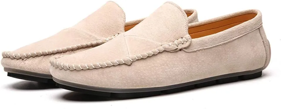 Men's Classic Moccasin Soft Comfort Suede Loafers British Minimalist Flat Driving Slip On Shoes White 7.5 Men US 9.84''Heel to Toe