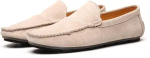 Men's Classic Moccasin Soft Comfort Suede Loafers British Minimalist Flat Driving Slip On Shoes White 7.5 Men US 9.84''Heel to Toe
