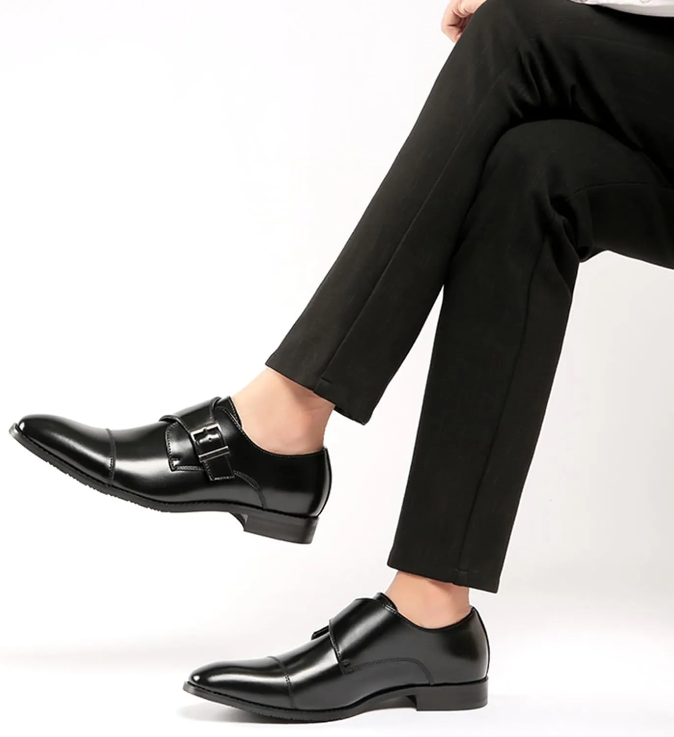 Men's Genuine Leather Monk Strap Loafers Fashion Classic Cap Toe Low Top Slip On Dress Oxford Shoes Business Casual Office Wedding Formal Shoes