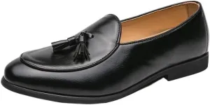 Men's Luxury Leather Loafers, Casual Slip-On Dress Shoes, Brogue Driving Shoes, Dark Brown Formal Shoes with Tassel for Men