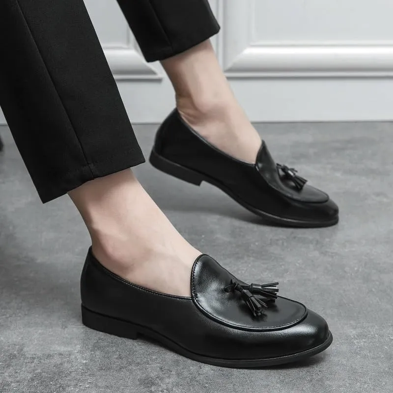 Men's Luxury Leather Loafers, Casual Slip-On Dress Shoes, Brogue Driving Shoes, Dark Brown Formal Shoes with Tassel for Men