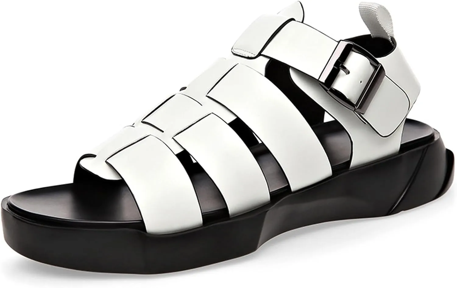 Men's Open Toe Ankle Buckle Sandals,Summer Platform Non-Slip Leather Roman Beach Sandals Outdoor Casual Hollow Driving Walking Shoes
