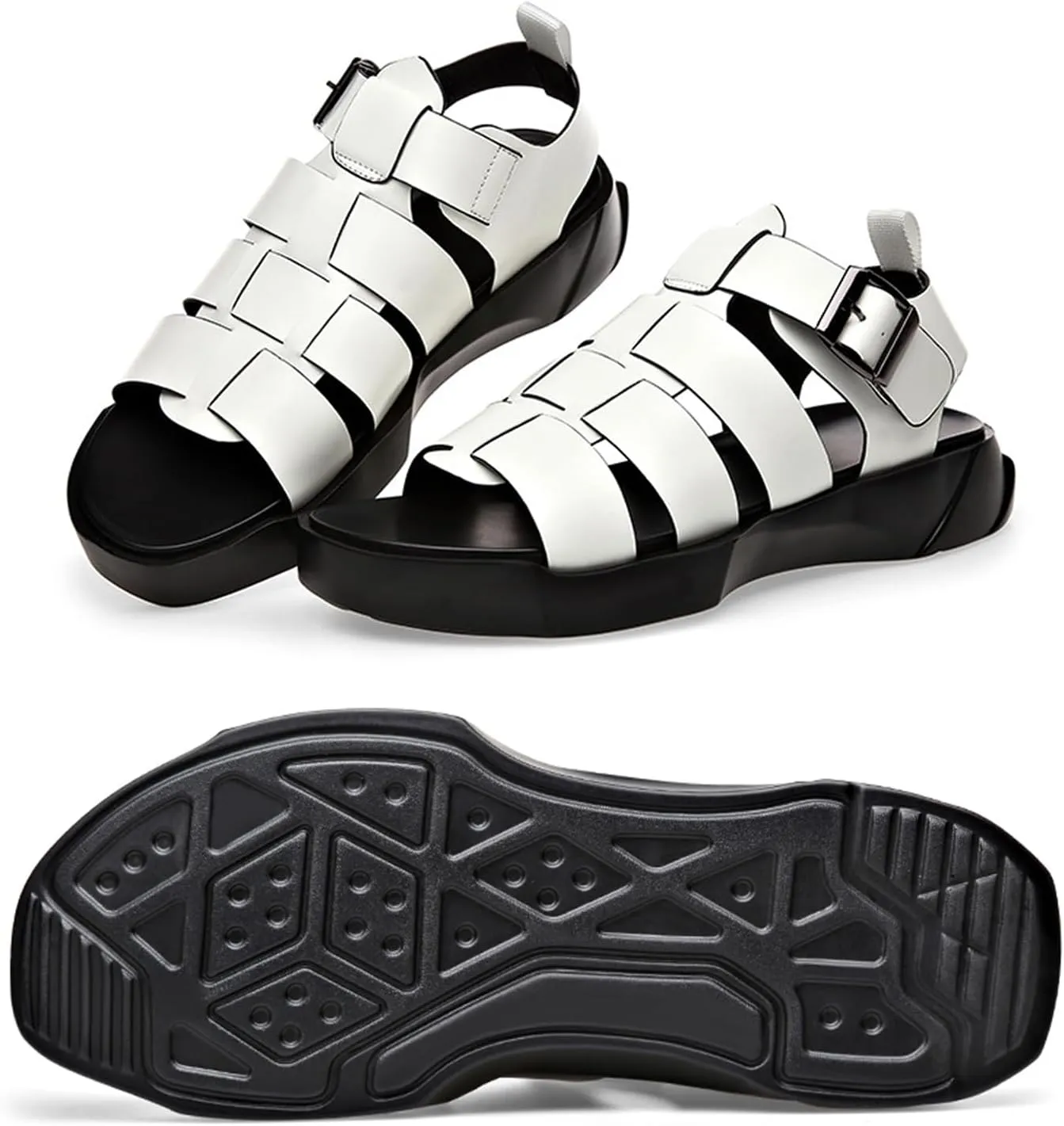 Men's Open Toe Ankle Buckle Sandals,Summer Platform Non-Slip Leather Roman Beach Sandals Outdoor Casual Hollow Driving Walking Shoes