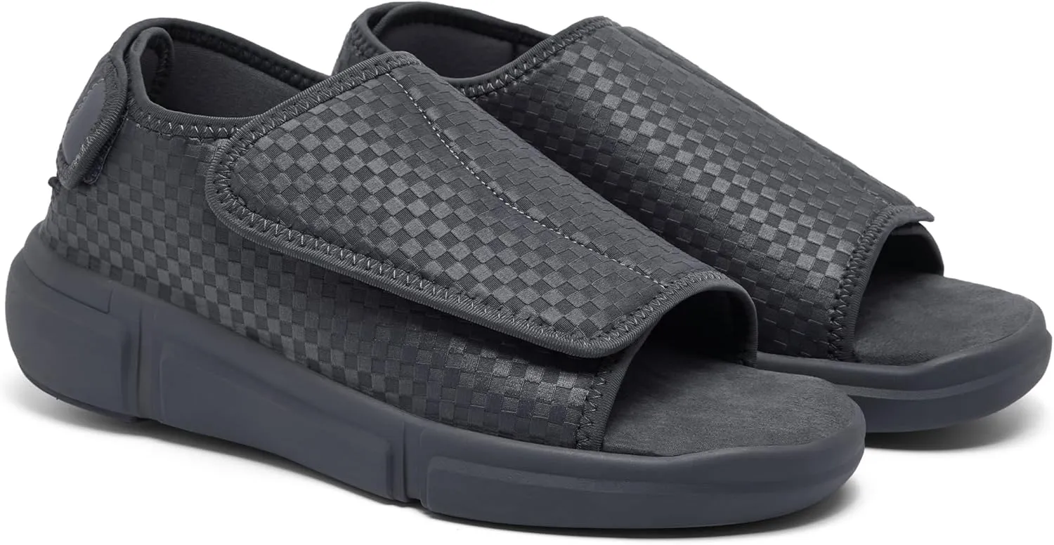 Men's Open toe Diabetic Sandals Wide Width Adjustable Straps Arch Support Lightweight & Breathable Mesh for Comfort and Pain Relief