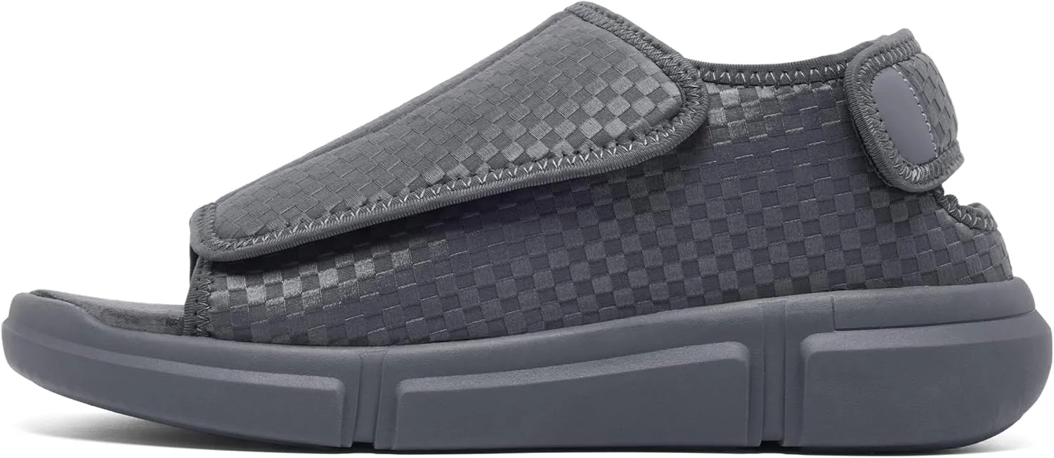 Men's Open toe Diabetic Sandals Wide Width Adjustable Straps Arch Support Lightweight & Breathable Mesh for Comfort and Pain Relief