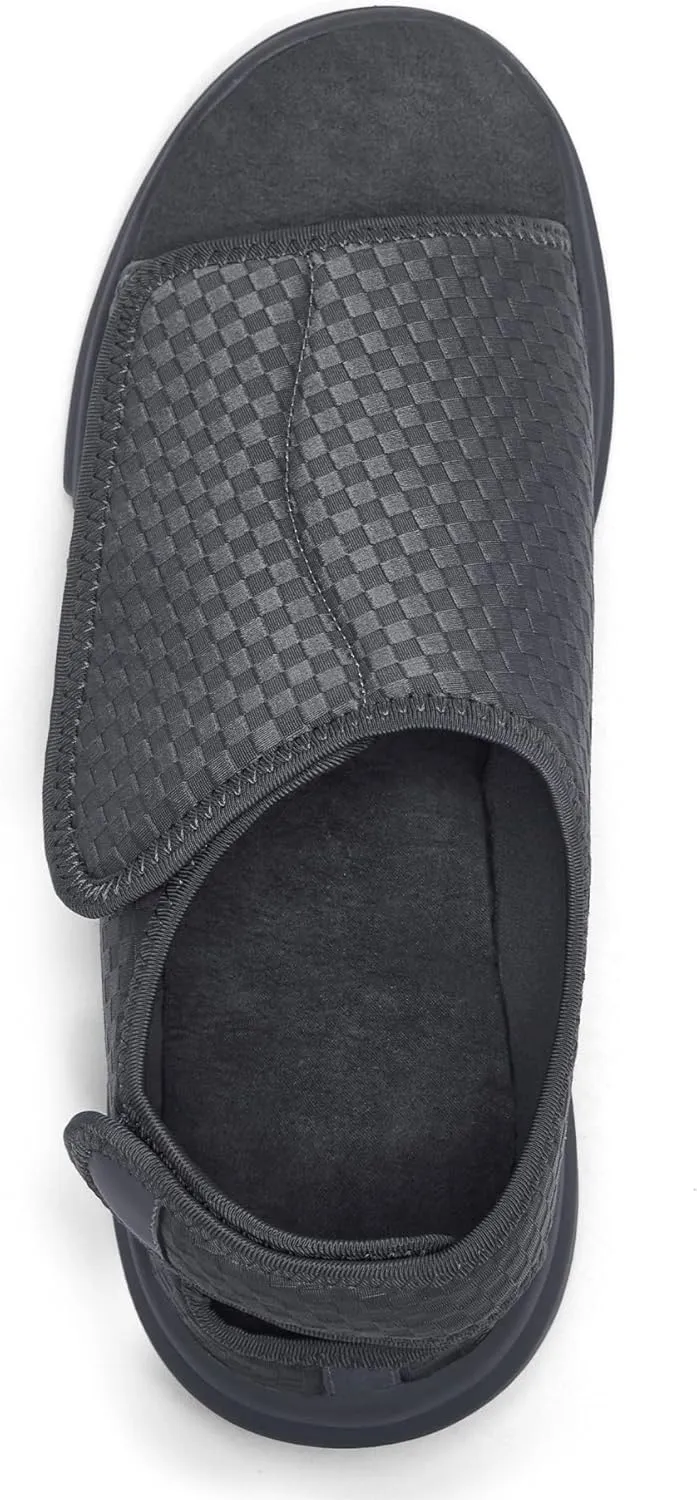 Men's Open toe Diabetic Sandals Wide Width Adjustable Straps Arch Support Lightweight & Breathable Mesh for Comfort and Pain Relief