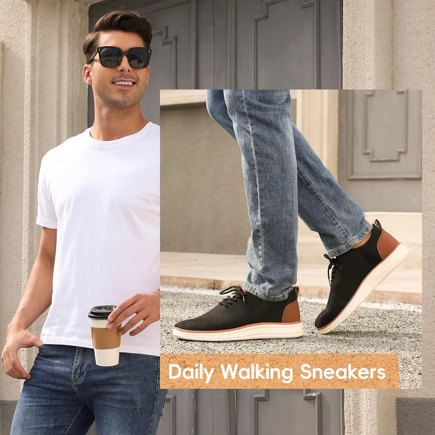 Mens Oxford Shoes, Comfortable Breathable Mesh Upper Fashion Dress Tennis Walking Sneakers Casual Lightweight Shoes for Men